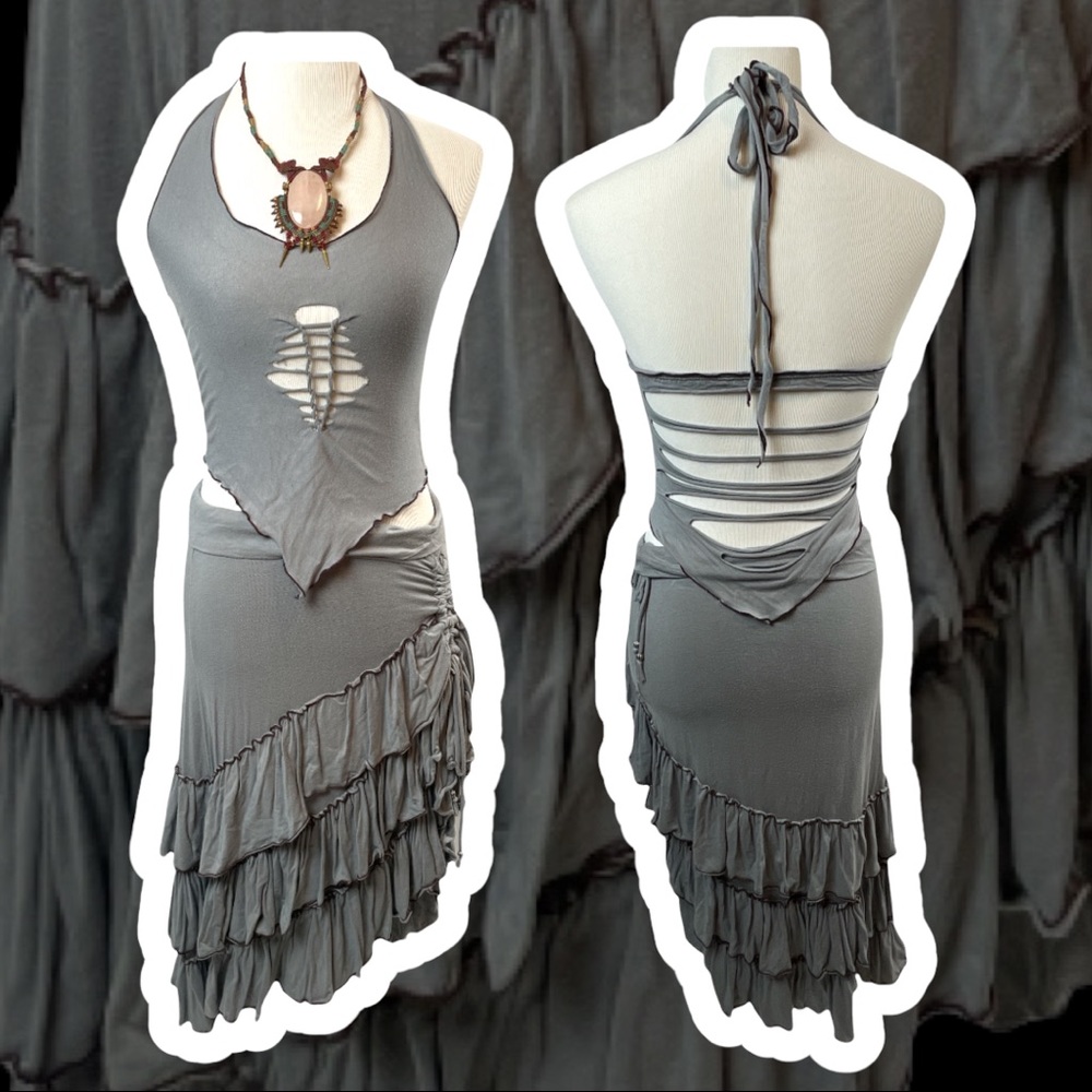 Dancing Shakina Design Festival Wear Ruffled Cinch Skirt and Halter Top Set